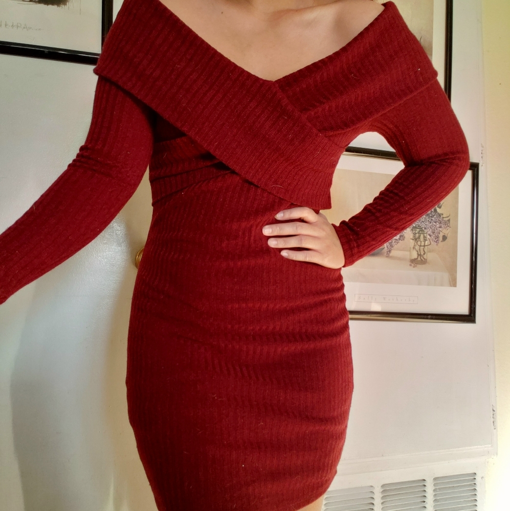 Charlotte Russe Off Shoulder Ribbed Sweater Dress